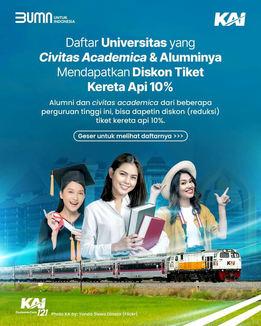 KAI Berikan Diskon Tiket 10% untuk Civitas Academica dari 18 Kampus dan Alumni dari 23 Perguruan Tinggi